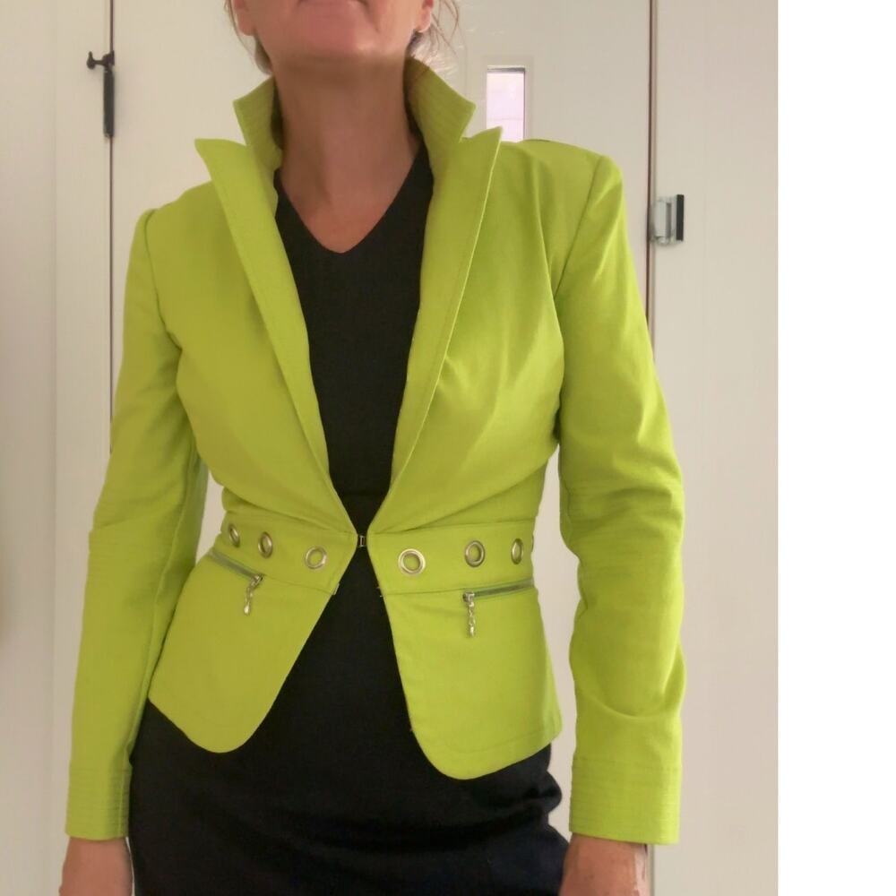 St John Sport Cotton Womens Blazer Size Small Neon Green Bold Bright Classic